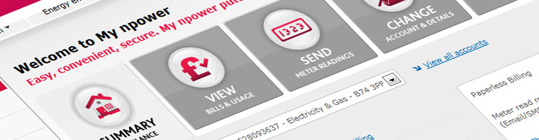 Image showing my latest work on the npower.com website.
